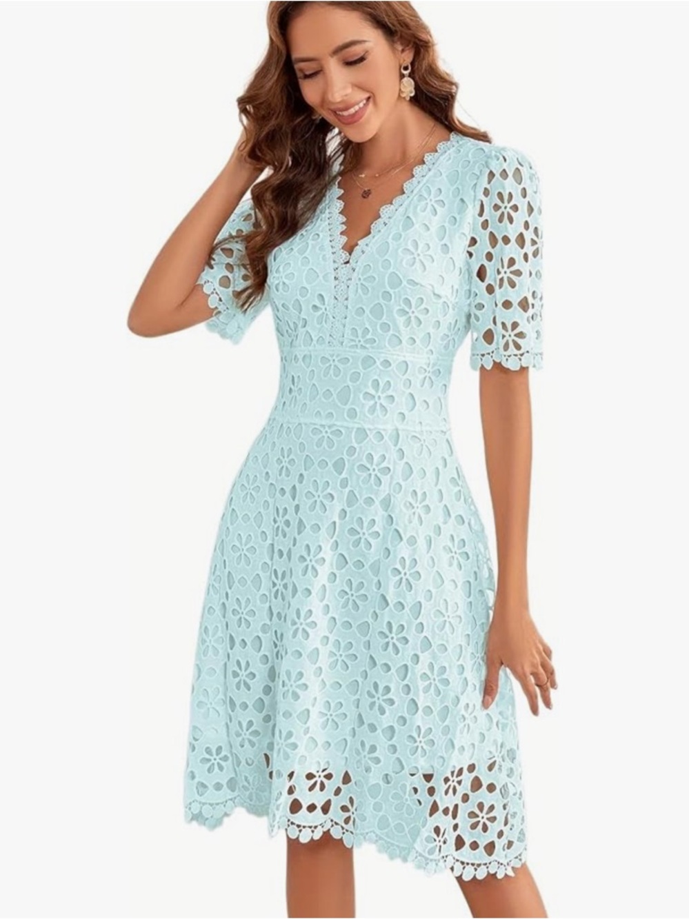 TICOSA Mint Green Floral Eyelet Lace Dress NWT Size M Fit & Flare V-Neck